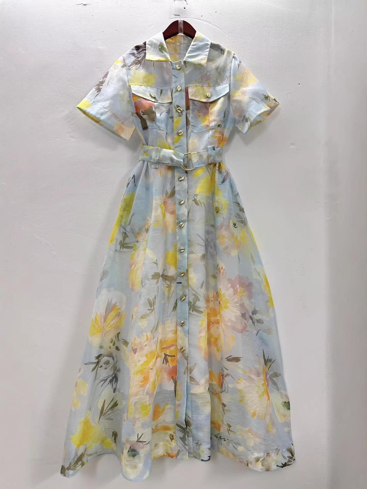 

Elegant Thirteen-Line Printed Single-Breasted Spring Shirt Dress L