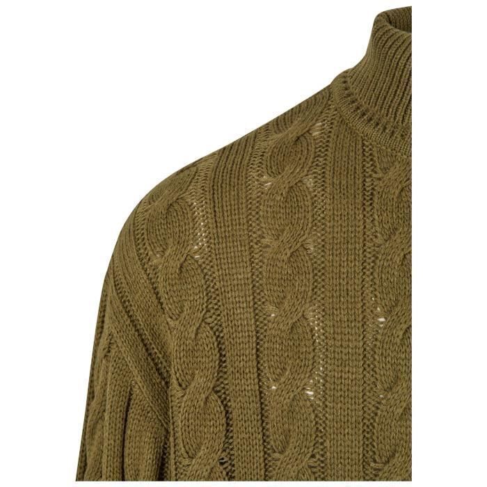 Pull Col Roulé - Urban Classics - Vert Olive - Homme - Coupe Surdimensionnée - Motif Câbles