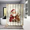1pc Santa Claus Reindeer Print Waterproof Shower Curtain Bathe Partition with 12 Hooks for Privacy Protection Easy Installatio