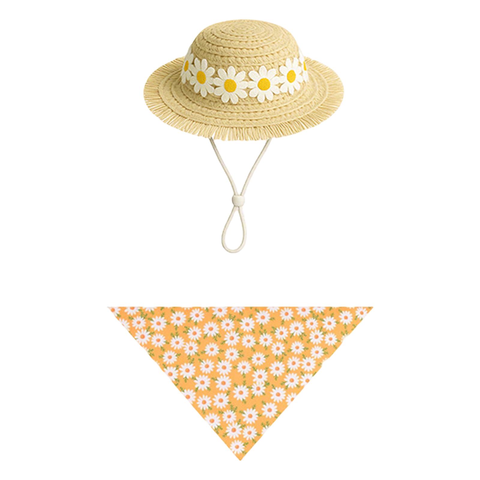 Spring Summer Pet Costume Set for Dogs with Straw Hat and Floral Bandana Country Style Porch Decoration Outfit Accessories One Size жёлтый