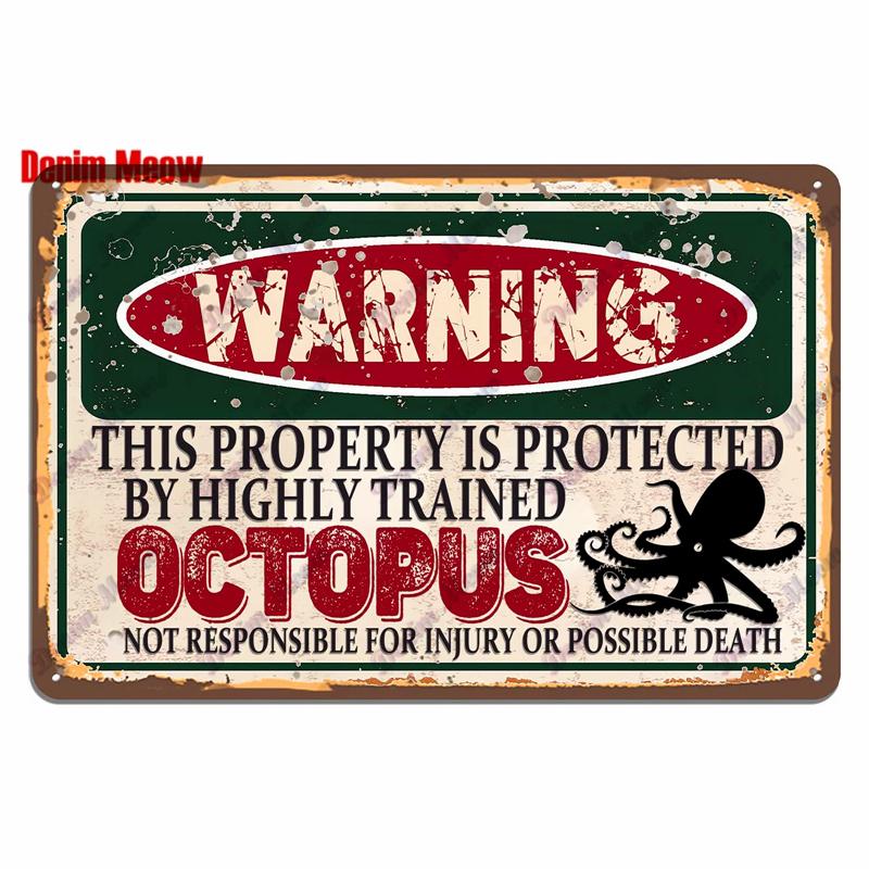 Vintage Warning Funny Animals Metal Sign Chicken Sheep Pig Octopus Wall Poster for Private Wall Painting Decor WY