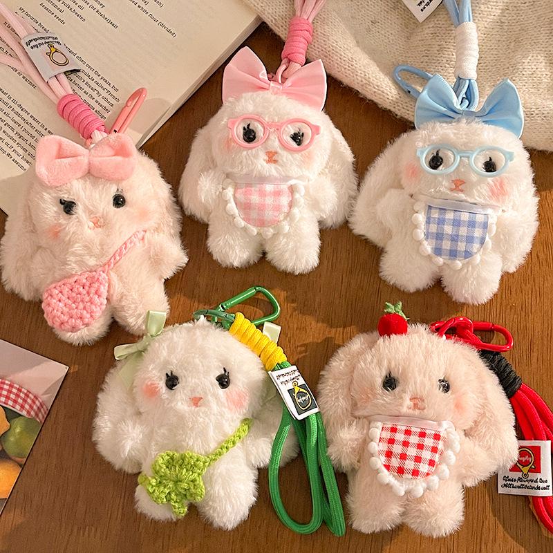 Korean Cute Lop-Eared Rabbit Plush Keychain - Heart Bag Charm & Girly Gift