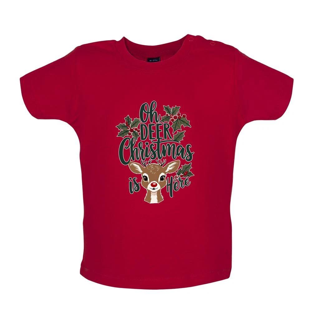 Oh Deer Christmas Is Here - Baby Kids Boys Girls Unisex T-Shirt / Babygrow - Cute Xmas Santa Festive 130