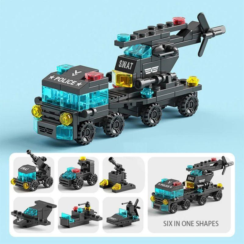 6-in-1 Micron Particle Fire Brigade Police Military Tank Building Block Children's Toy Assembly Children's Puzzle Toy