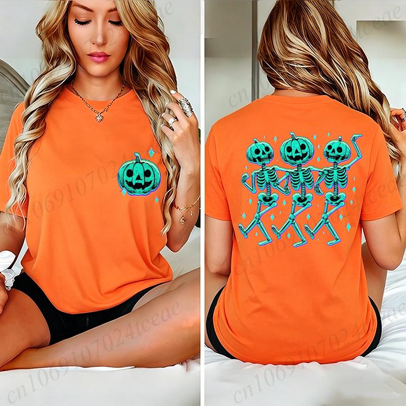 Pumpkin Skeleton Halloween Shirt T-Shirts, Dancing Skeleton Pumpkin Tee, Spooky Hallowaeen Skeleton Shirt, Pumpkin T-Shirt Gifts