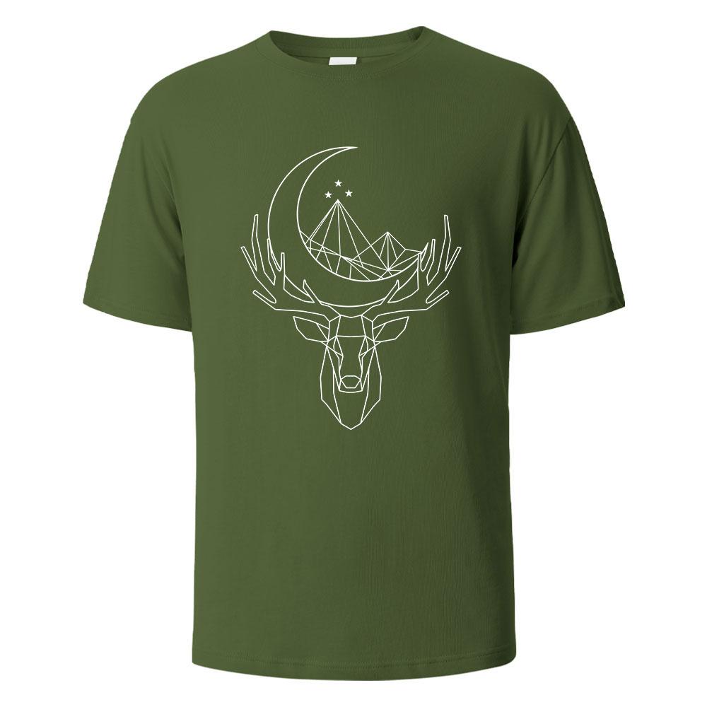 

Minimalist Line Style Deer And Moon Printed Mens TShirt Tops For Wowen Cotton Tees Summer Short Sleeves Breathable Clothing 4XL