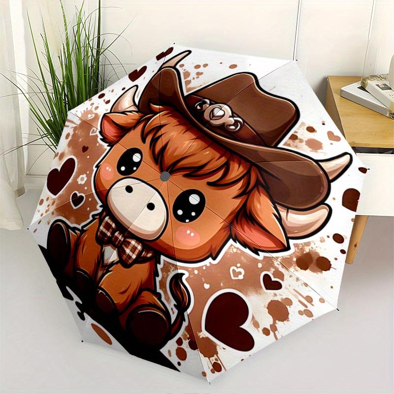 

1pc Cowboy Cow Pattern Automatic Cartoon Umbrella is Fashionable and Good-Looking, a Portable 3-Fold Umbrella, Suitable for Travel and Daily
