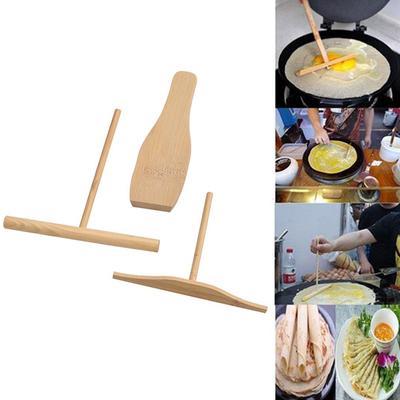Râteau en bois rond, pâte à crêpes, épandeur de crêpes, outil de cuisine domestique 3 pièces