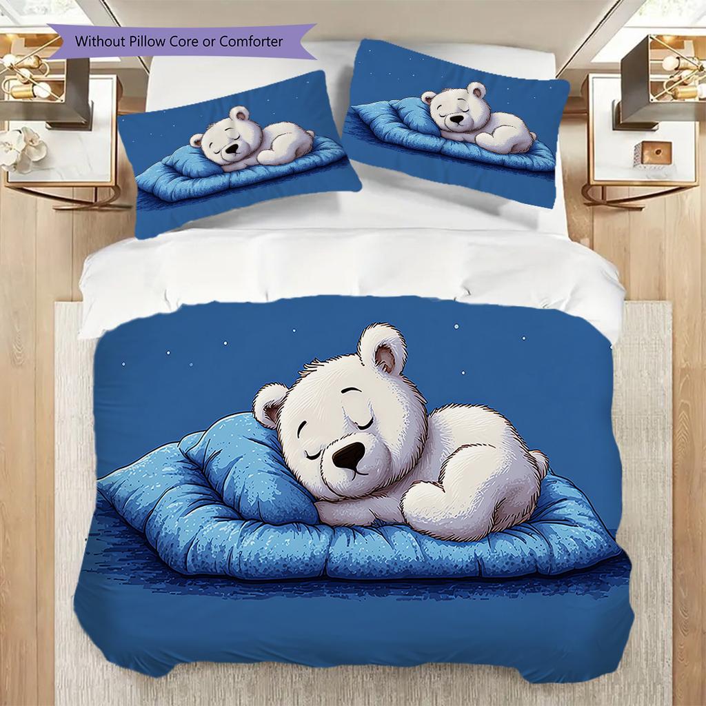 Pościel z wzorem niedźwiedzia polarnego Zestaw kołdry Poszewka na kołdrę Poszewka na poduszkę Dekoracja domu Prezent urodzinowy (1 * poszwa na kołdrę + 2 * poszewki na poduszki, bez rdzenia)