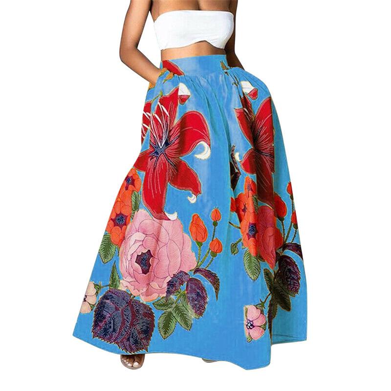 Bohemian Floral High-Waisted Women's Skirts with Pockets