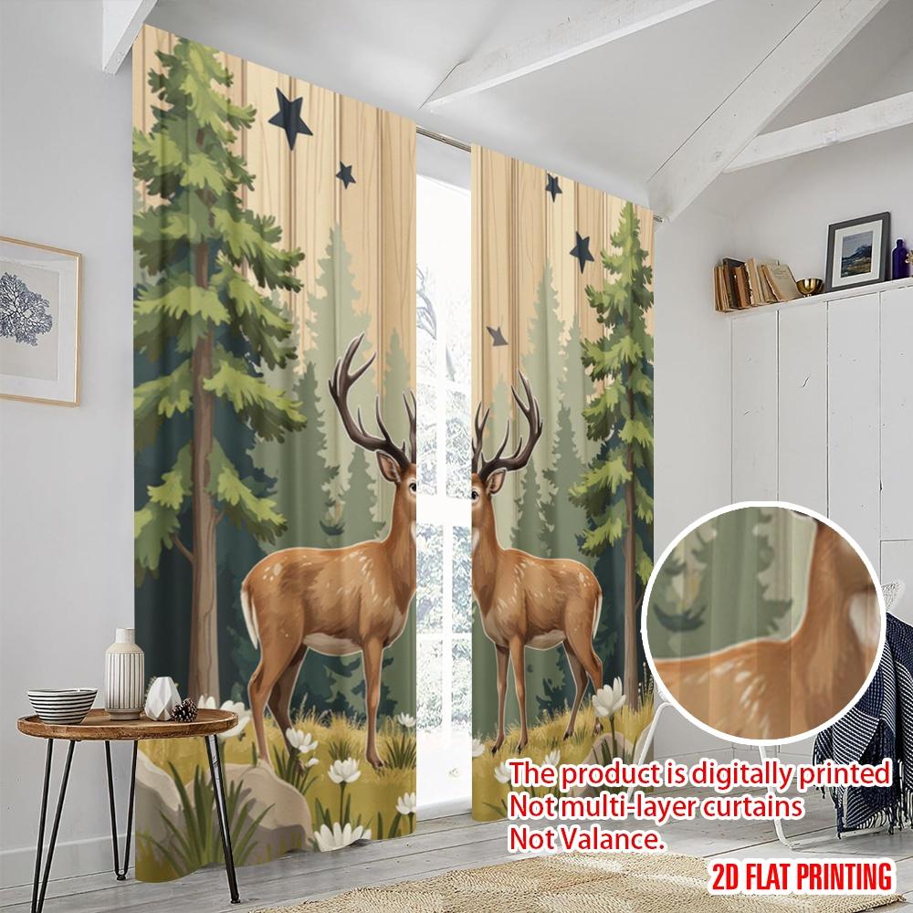 2 Stück, 2D-Flachdruck Lichtfilternde Vorhänge Hirsch-Duo Vielseitiger Stoff (ohne Stange) Art Deco Festlich Perfekt für Schlafzimmer,