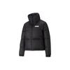 Women's Black Logo Print Short Stand Collar Warm Winter Down Jacket