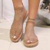 2025 summer independent station popular fishing net socks hollow low heel flat bottom rhinestone bottom sandals women's large size sandals