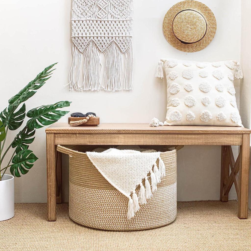 Cotton Rope Woven Laundry Hamper & Storage Basket, Large Capacity, Foldable for Clothes, Toys, and Sundries.
