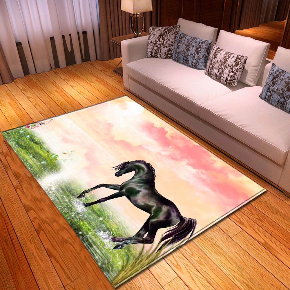 Horses Living Room 3D Carpets Boys Kids Room Rugs 3D Moon Horse Bedroom Mat Kitchen Area Rug Bath Mat Indoor Entrance Doormat