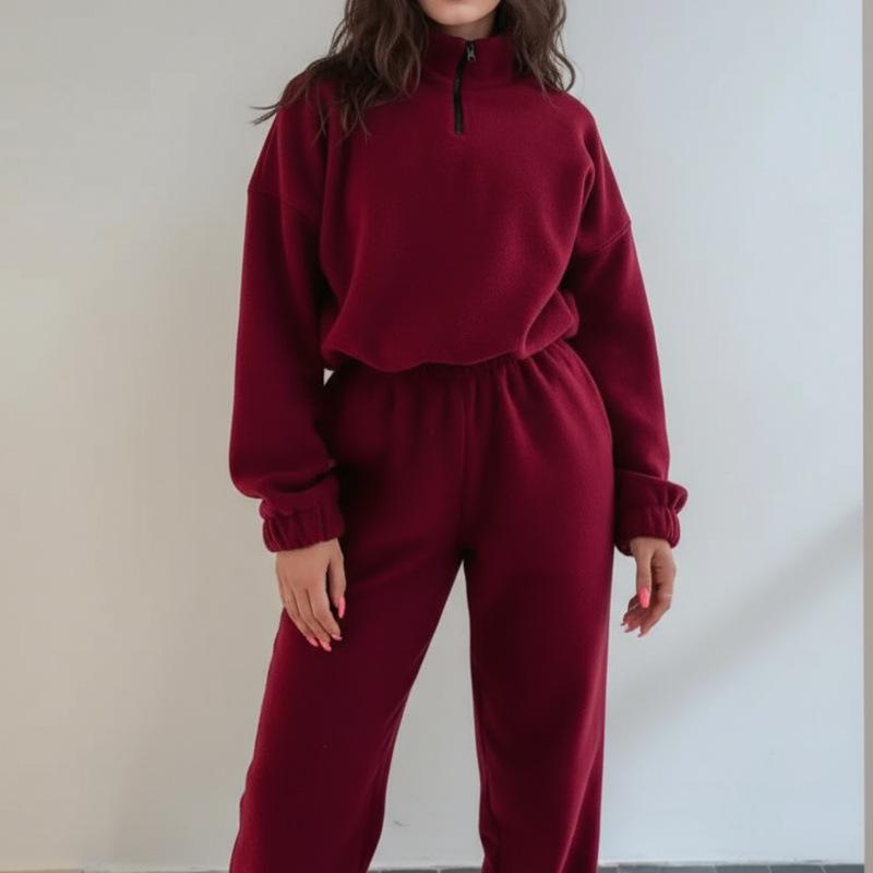 2025 Autumn/Winter Women's Fashion Loose Zipper Stand Collar Hoodie & Casual Two-Piece Set
