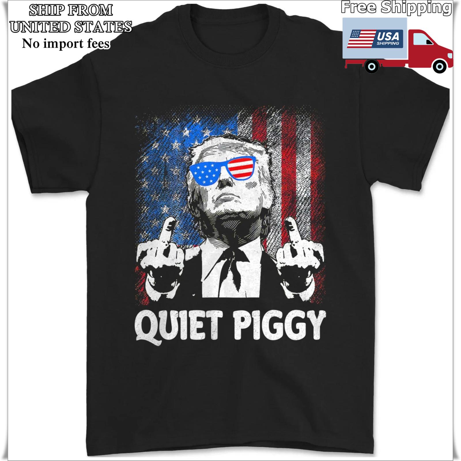 Vintage Quiet Piggy American Political Funny Trump Pig Lover US Flag T-Shirt S