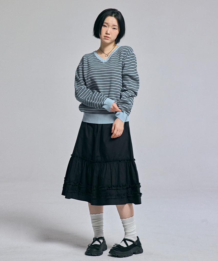 AWESOME STUDIO Classic (Stripe) V-Neck Knit Sky Blue