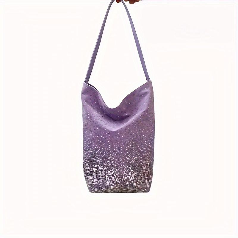 Women'S Glittery Canvas Tote Bag - Large Capacity, Sparkling Diamond Pattern, Zipper Closure, Polyester Lining, Ideal