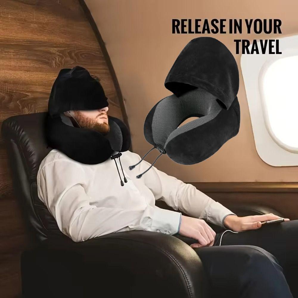 Washable Cover U-shaped Pillow with Cap Removable Hooded Pillow Travel Neck Pillow Outdoor Travel