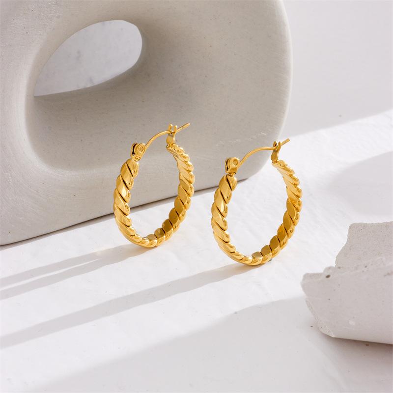 Titanium Steel Gold Chunky Twisted Hoop Earrings Non Fading Versatile Ear Cuff for Women