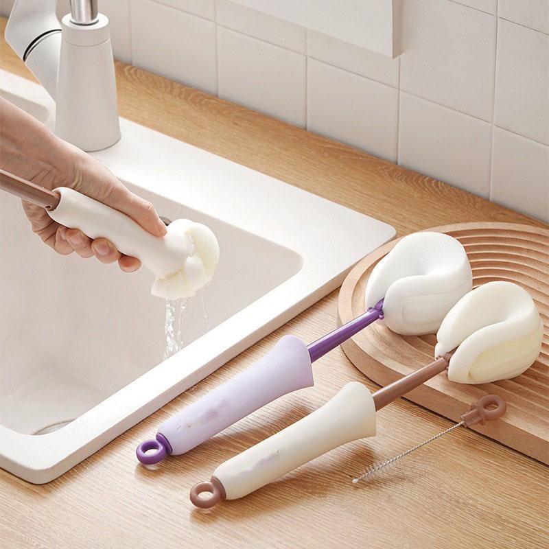 2-in-1 Long Handle Silicone Cup Brush, Multifunctional Push-pull Dead Angle Cleaner, Household Water Bottle Baby Bottle Cleaning Brush