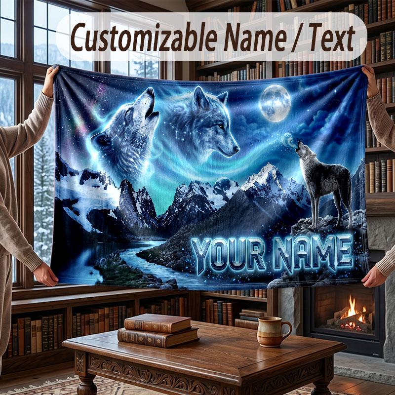 Mountain Landscape Theme Throw Blanket Custom Name Text Personalized Blanket Soft Cozy Blanket for Home Sofa Bed