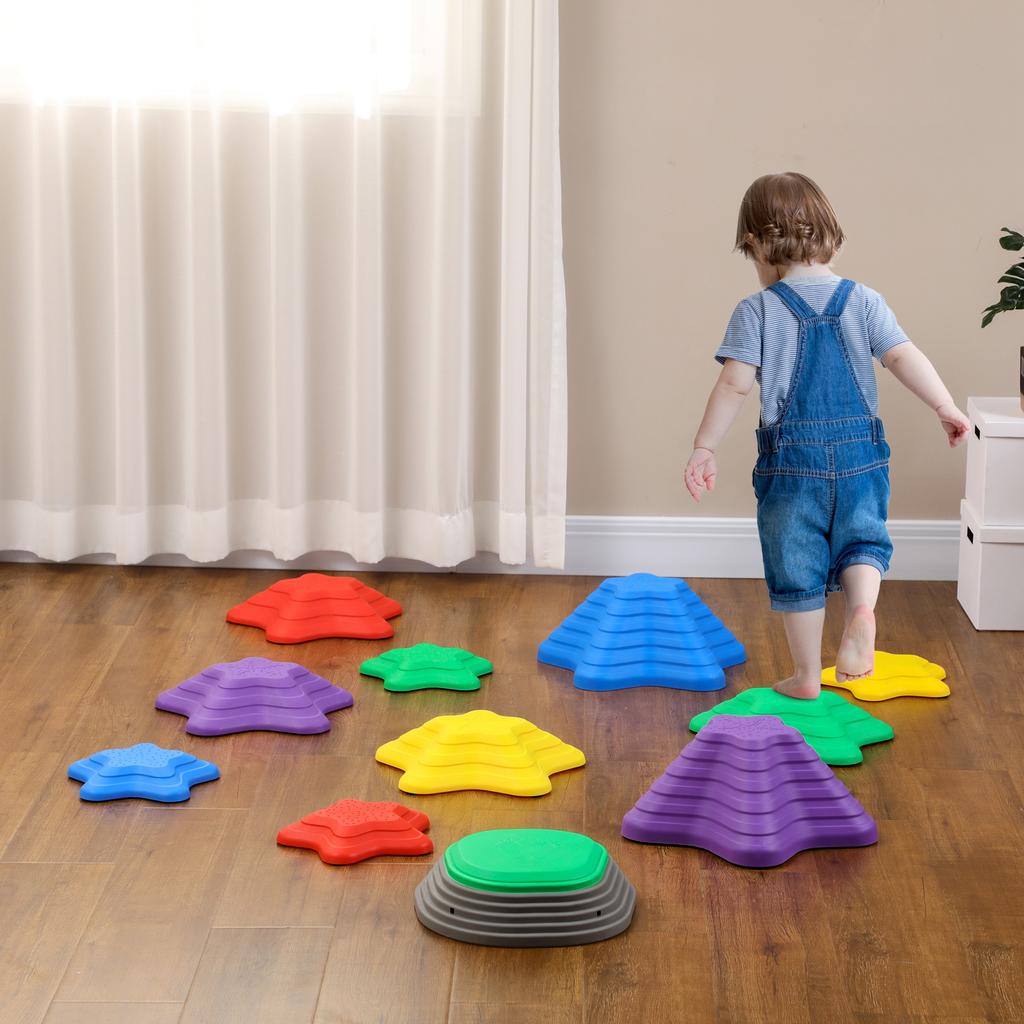 Stepping Stones Kids, 11 Pieces Balance Stones for Obstacle Course, Stackable Non-Slip Starfish Shape