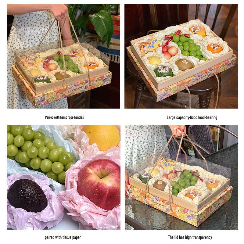 Ins Style Transparent Fruit & Flower Gift Box, 10 Jin Capacity, Leather Mixed Gift Box