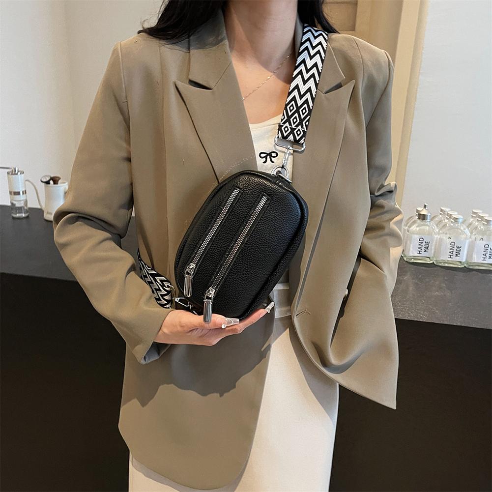 

Crossbody Bag for Women Men with Adjustable Strap Fanny Pack PU Leather Double Zip Shoulder Bag Trendy for Travel Shopping чёрный