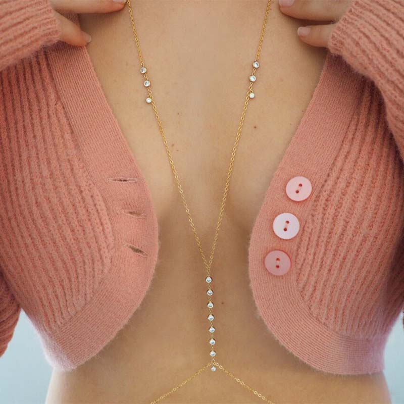 Sexy Metal Zircon Chest Chain for Women Simple Gold Color Double Layered Shell Pendant Waist Chain Party Jewelry Accessories
