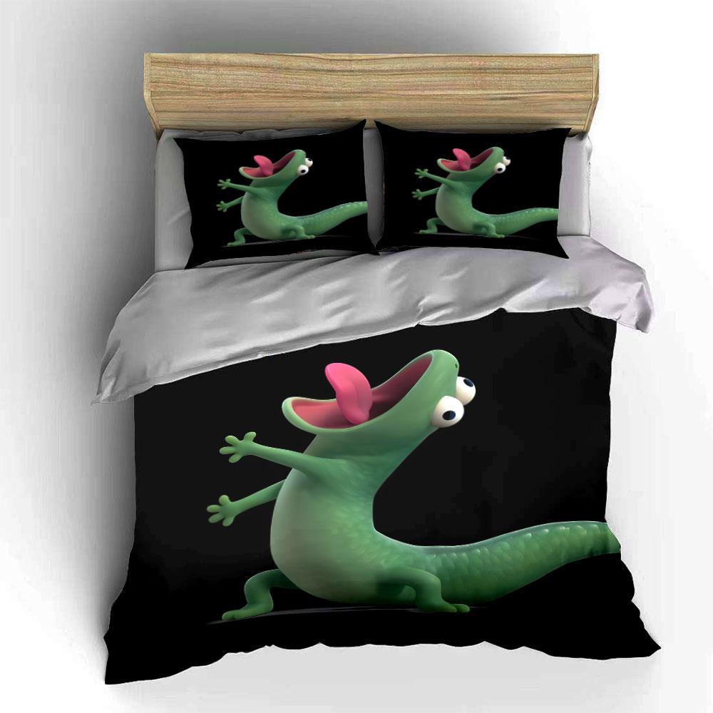 Green Cartoon Lizard with Open Mouth Print Soft Comfortable Duvet Cover Bedding Set Included 1*Duvet Cover 2*Pillowcases