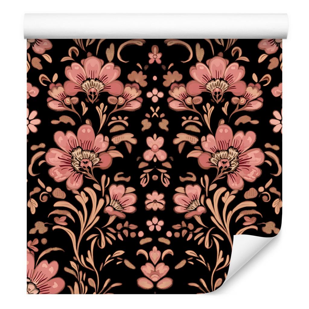 Beautiful Flowers Wallpaper In Rust, Black and Red for Living Room and Bedroom 50x1000