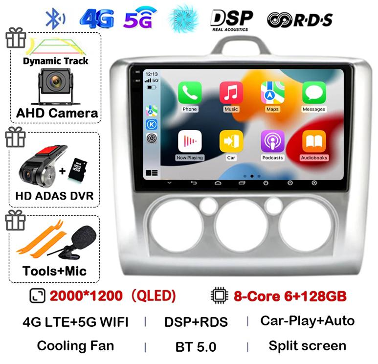 Android 14 Carplay Auto GPS 4G+WiFi Car Radio for Ford Focus Exi MT AT 2004-2011 Multimedia Video Player Stereo DSP Head Unit BT