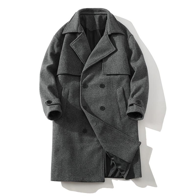 

Мужское нейтральное двубортное шерстяное пальто средней длины свободного кроя на шнуровке, куртка-ветровка дизайнерская мужская 3XL