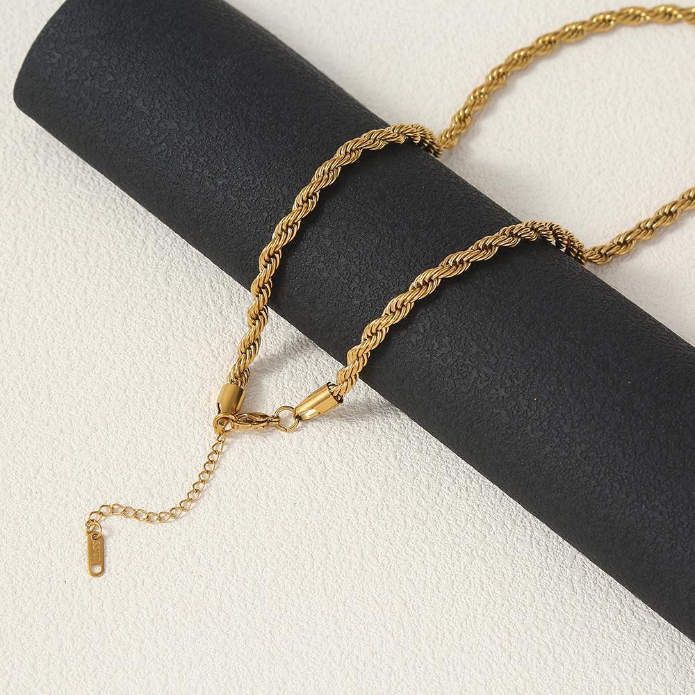 Gold-Plated Stainless Steel Twist Rope Chain Pendant - Multiple Specifications, Colorfast Jewelry Accessory