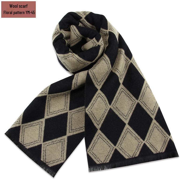 Męski szalik zimowy w czystą szarość w kratę, mieszanka wełny - gruby i ciepły