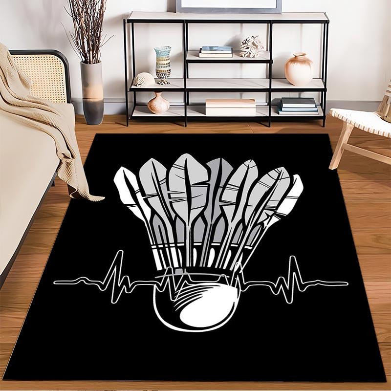 "Design Volano Badminton Tappeto Nero con Motivo Battito Cardiaco" Adatto per l'uso come antiscivolo per soggiorni, camere da letto, divani