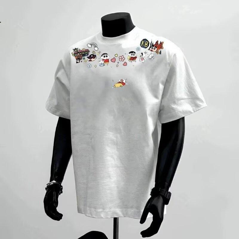 

Футболка с коротким рукавом, Мужской модный бренд, Летняя свободная с рукавом пять четвертей, Новинка 2025 года, Интернет-знаменитый тренд Ins, Простой топ с принтом 5XL белый