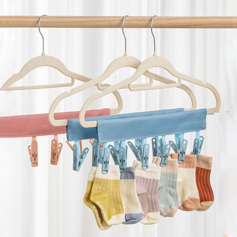 

6 Clips Folding Clothes Hanger Solid Color Portable Drying Rack Sock Clip Dormitory