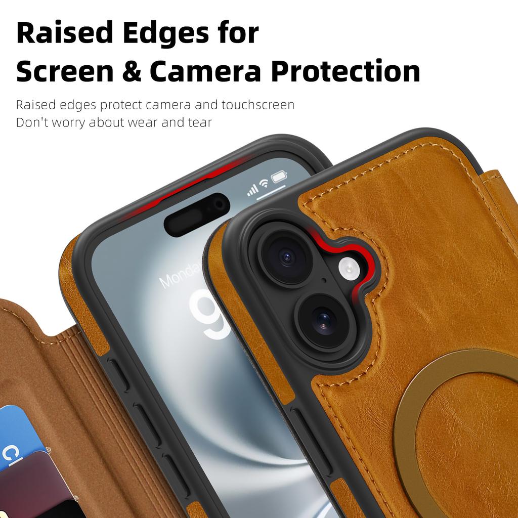 For iPhone 16 Plus Case Compatible with MagSafe RFID Blocking Card Holder Leather Phone Cover