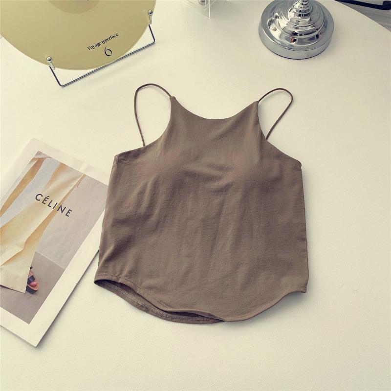 Chic white small camisole women's inner summer bottom belt chest pad outside sleeveless short top
