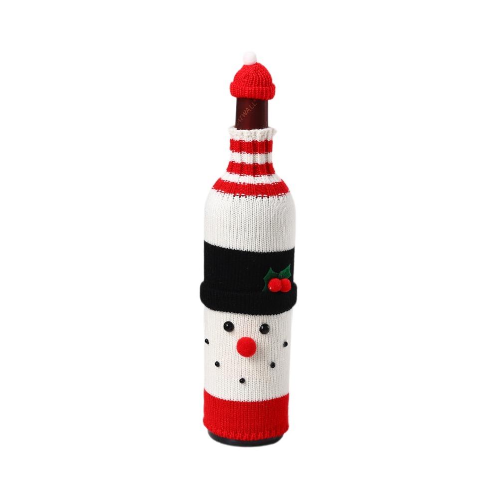 Elk Wine Bottle Cover with Mini Santa Hat Beer Bottle Cover Christmas Knitted Bottle Cover Gift
