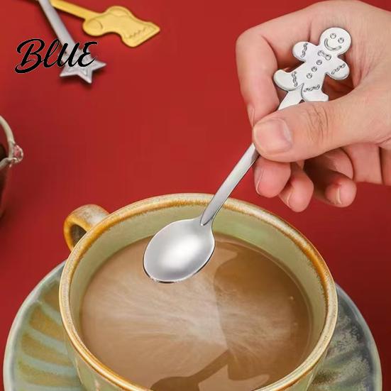 Stainless Steel Coffee Spoons 4Pcs Christmas Dessert Spoons with Gingerbread Winter Seasonal Tableware Man Star Stocking Snowman Handle Unique