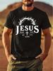 Black Cotton Blend Graphic T-shirt - Jesus Cross & Crown of Thorns Print