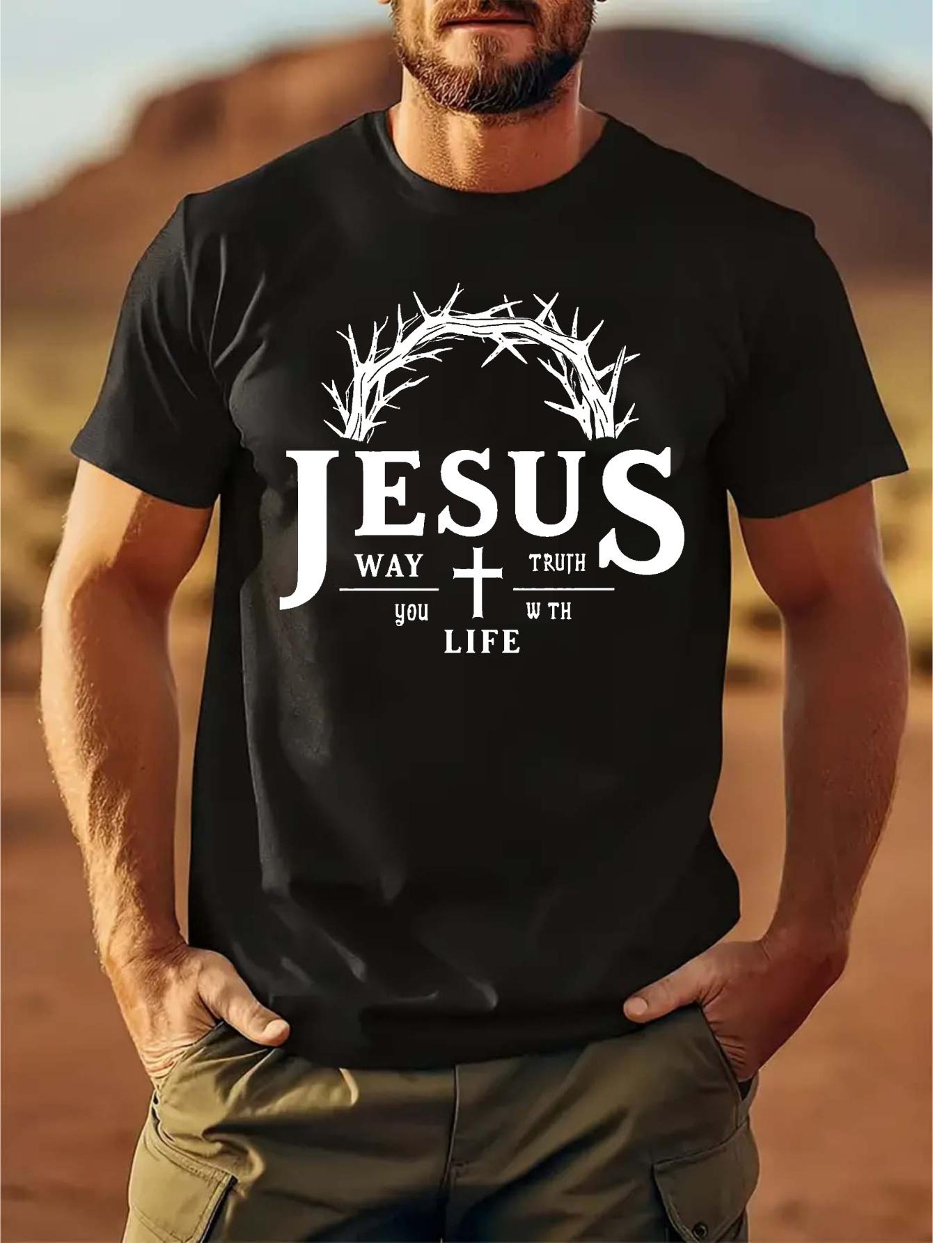 Black Cotton Blend Graphic T-shirt - Jesus Cross & Crown of Thorns Print L