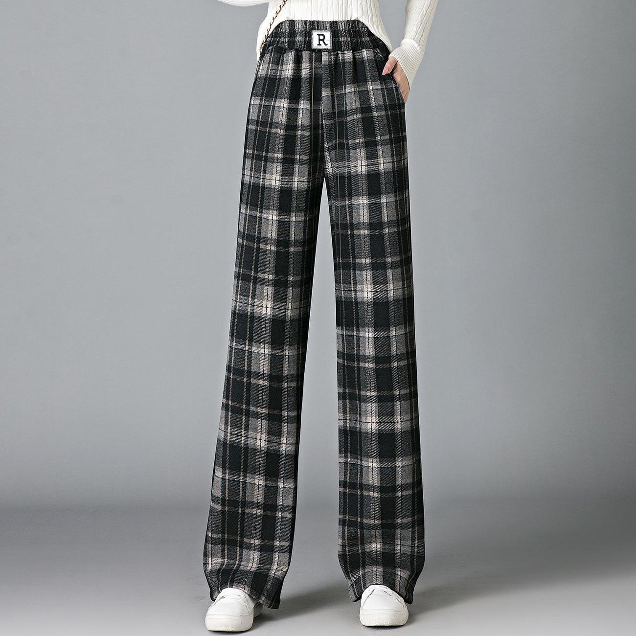 

Woodpecker Plaid Slim Wide-Leg Velvet High-Waisted Pants for Women - Spring/Autumn 2025 Collection L (100-115 jin)