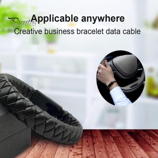 Portable Woven Leather Faux Mini Typec Micro Usb Charging Bracelet Data Cable
