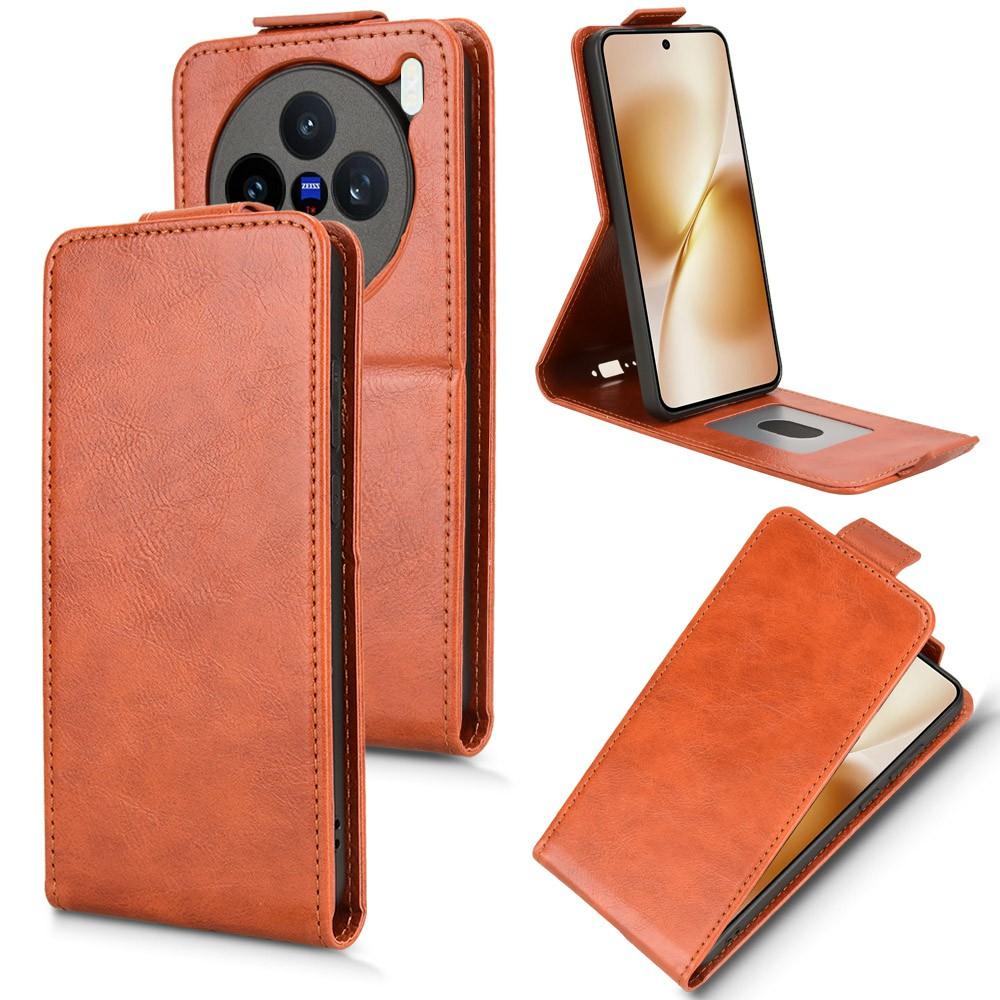 

For vivo X200s 5G Stand Case Magnetic Clasp Vertical Flip Leather Phone Cover with Card Holder Orange
