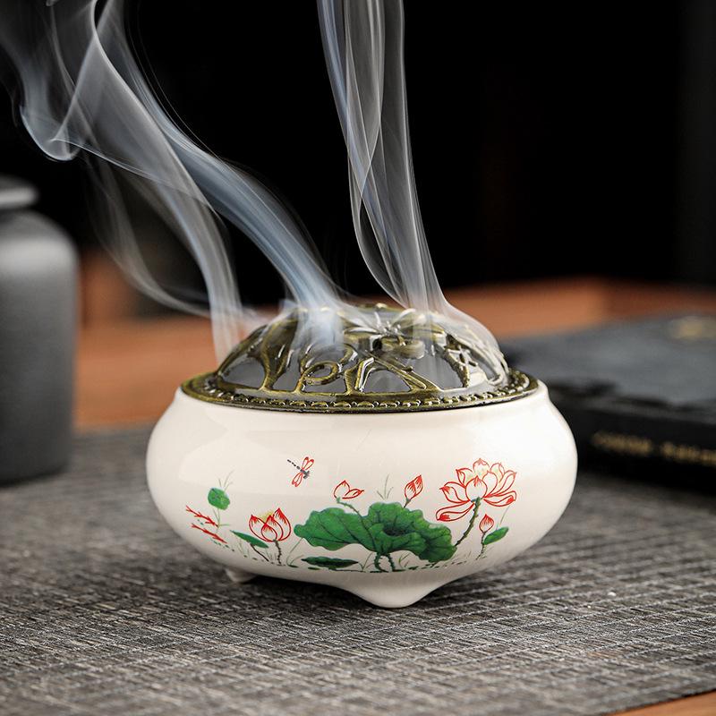 Celadon Ceramic Incense Burner - Antique Style, Small Size, Ice Crack Kiln, Sandalwood Incense Holder.